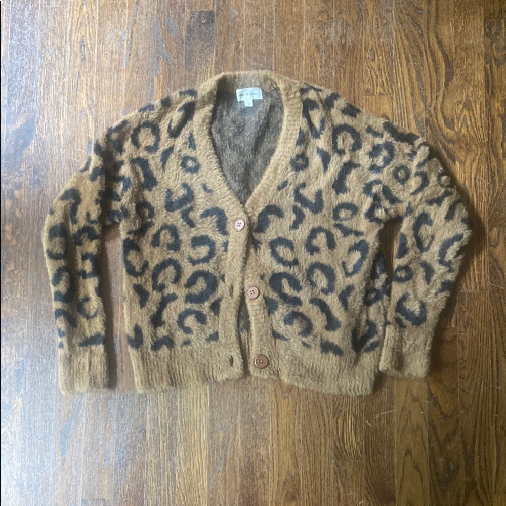Cloth & Stone, soft, plush, Leopard Print Brown Cardigan Sweater